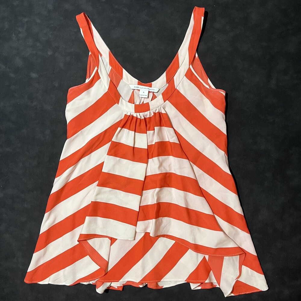 Diane Von Furstenberg Pastel Summer Striped Nautical Pink Silk Womens Size 4 DVF